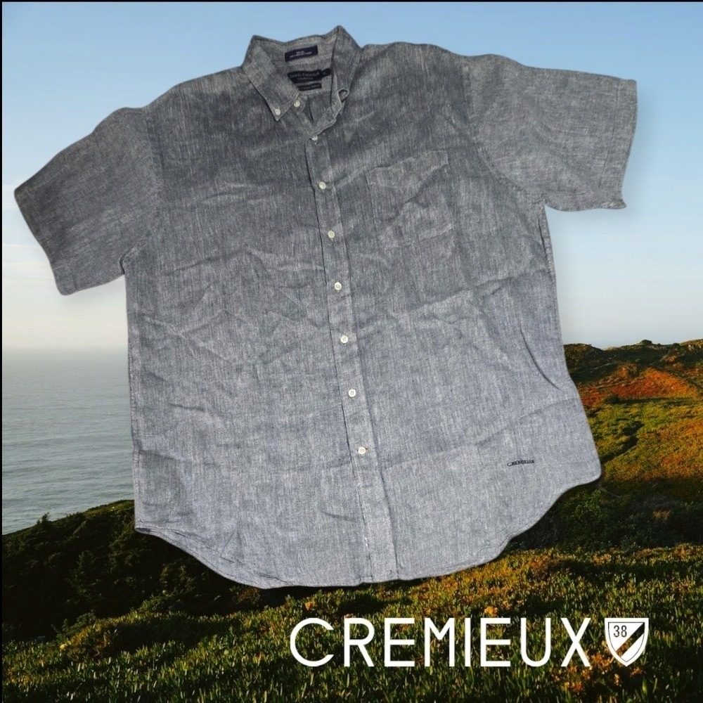Daniel Cremieux Mens Linen Herringbone Short Sleeve Button Down Shirt Gray XL